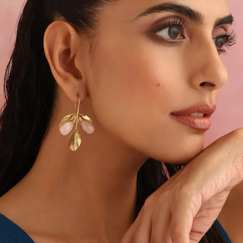 Brass Dangler Earrings for Women | Crystal Leaf