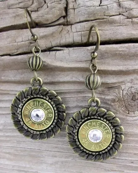 Bronze 45 Auto Medallion Bullet Earrings