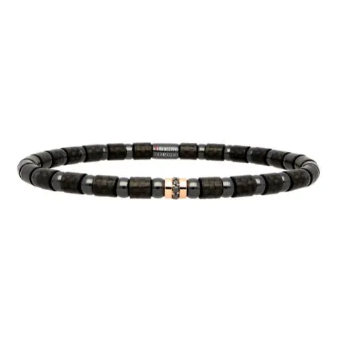 CARBON MEN'S STRETCH BRACELET WITH ONE ROW OF BLACK DIAMONDS by Roberto Demeglio