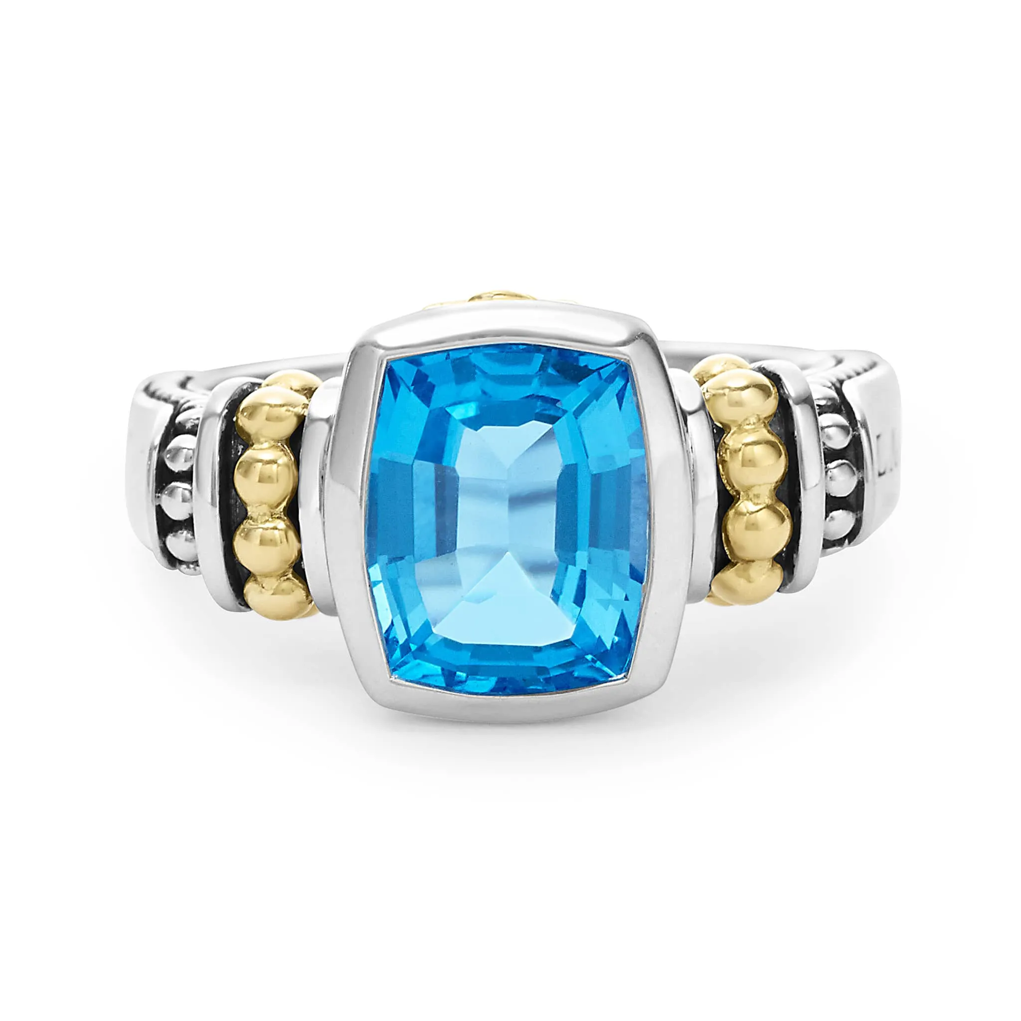 Caviar Color Bezel-Set Swiss Blue Topaz Ring