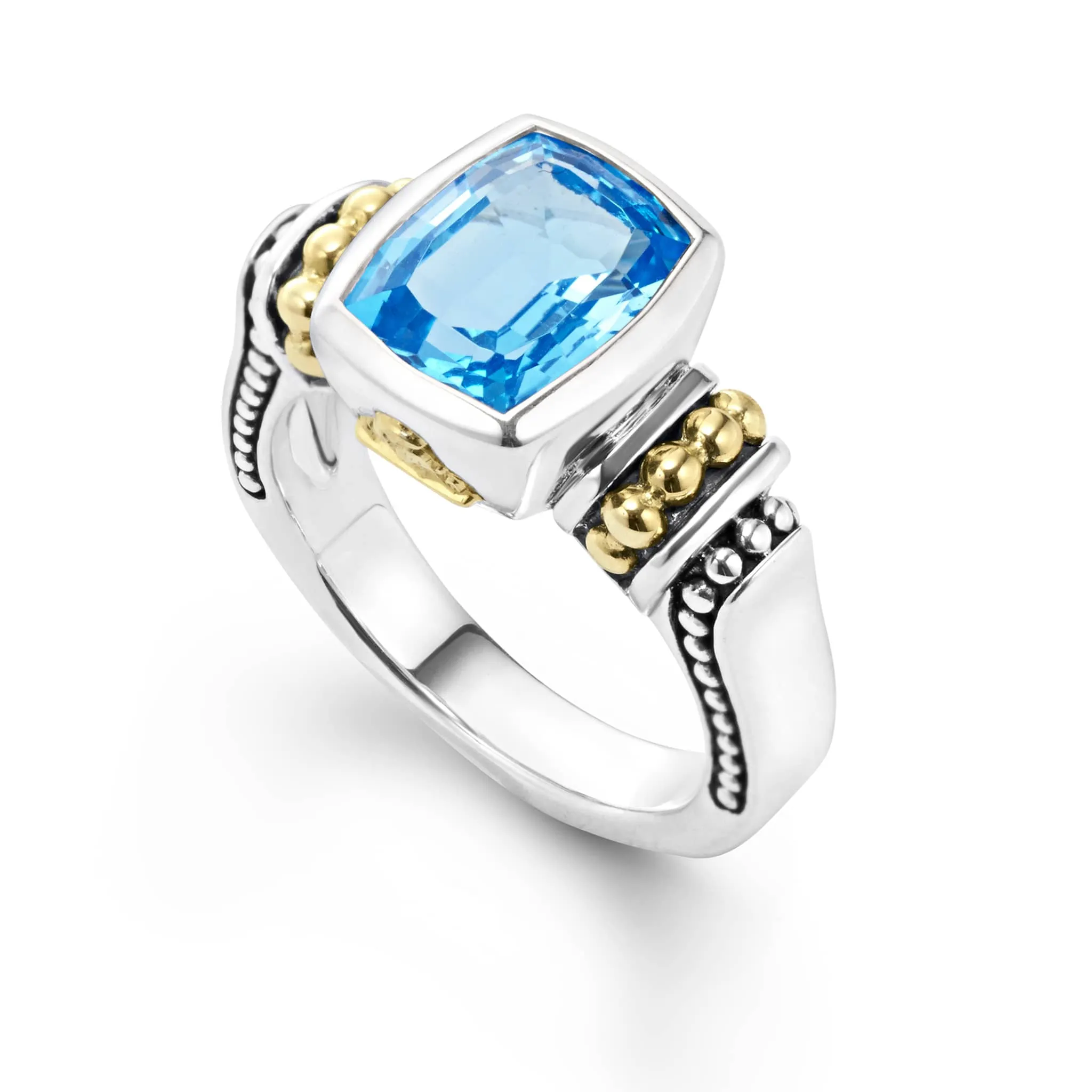 Caviar Color Bezel-Set Swiss Blue Topaz Ring