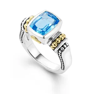 Caviar Color Bezel-Set Swiss Blue Topaz Ring