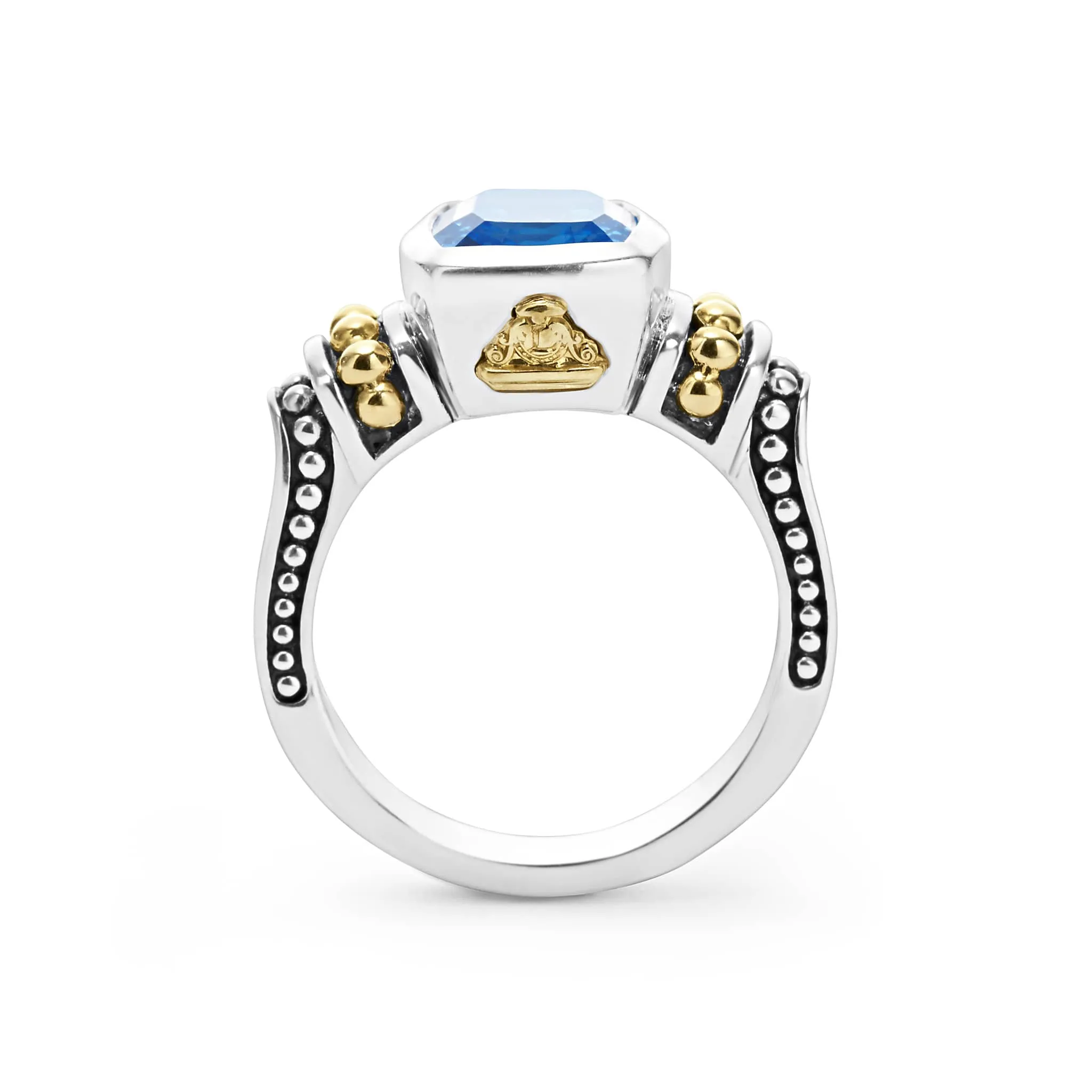 Caviar Color Bezel-Set Swiss Blue Topaz Ring