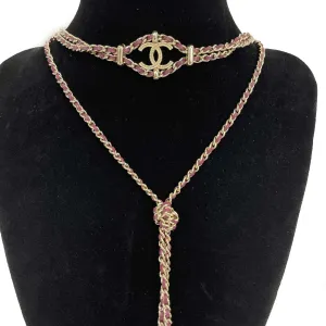 Chanel - 18B CC Leather Chain Multi Strand Choker Necklace