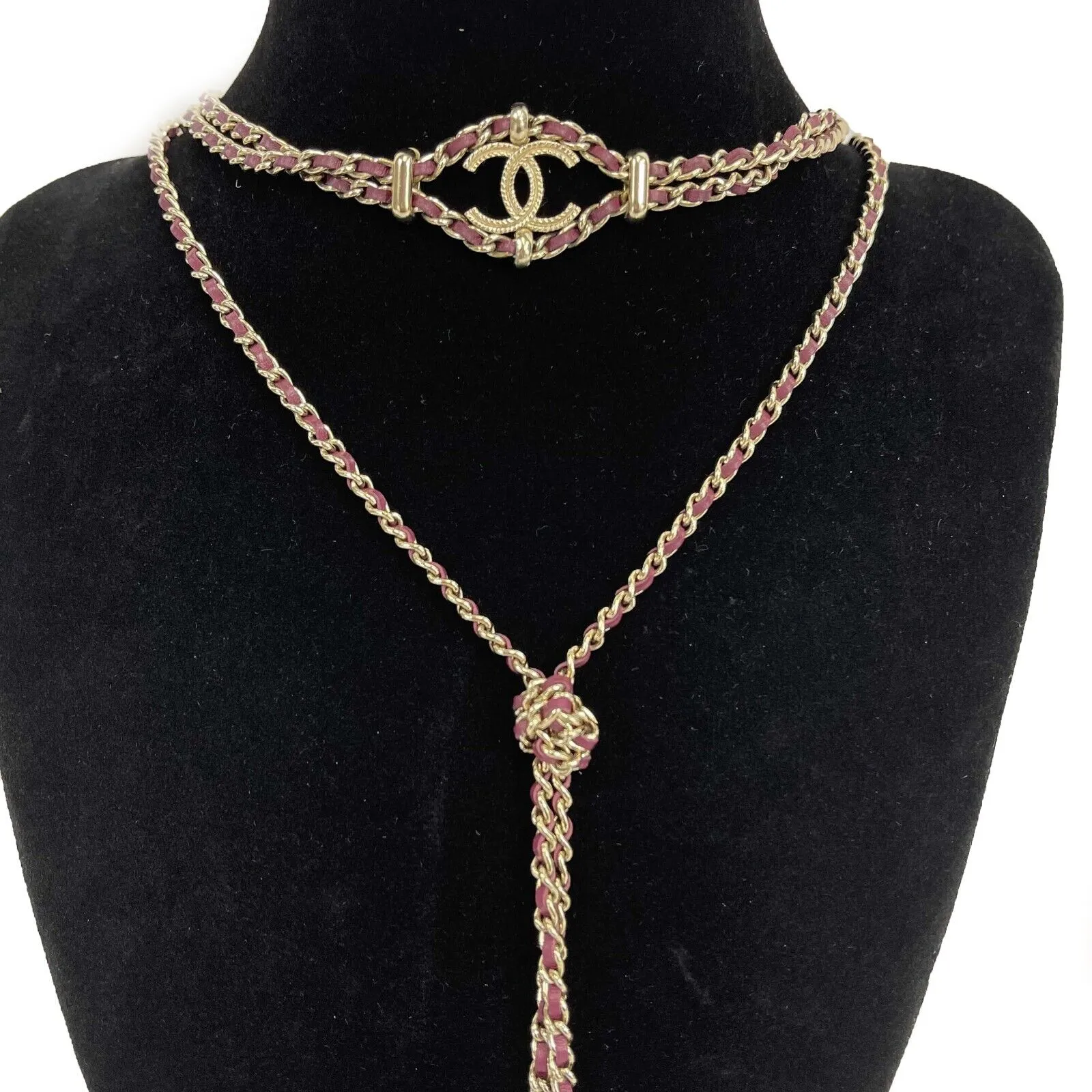 Chanel - 18B CC Leather Chain Multi Strand Choker Necklace