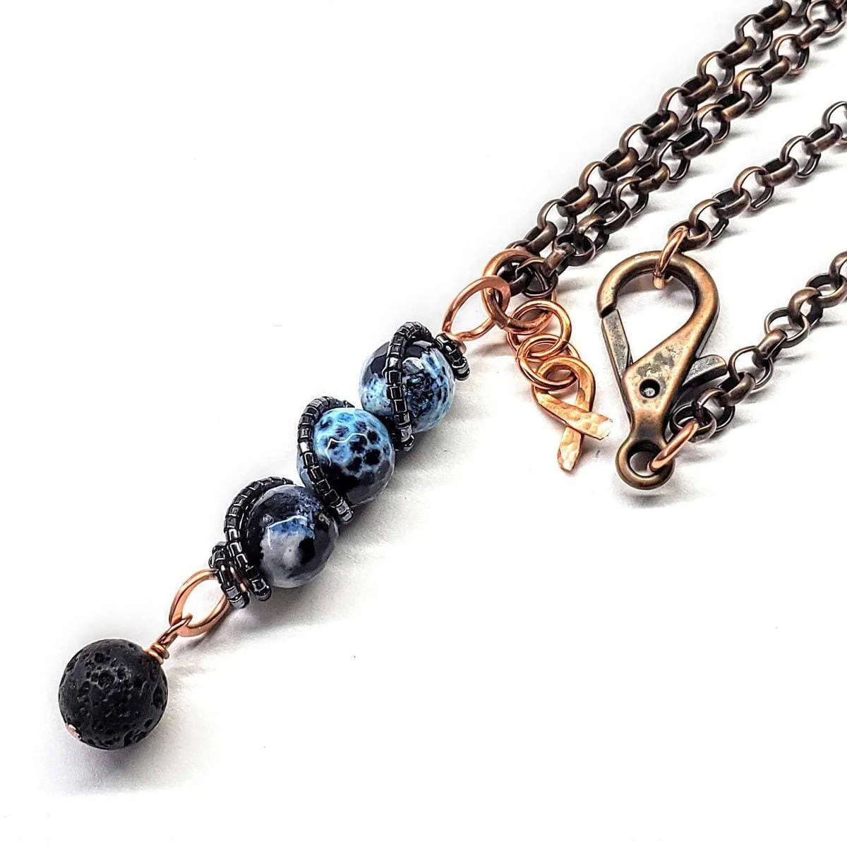 Child Abuse Prevention Awareness Beaded Gemstone stick Pendant With Lava Rock Bead Charm Necklace