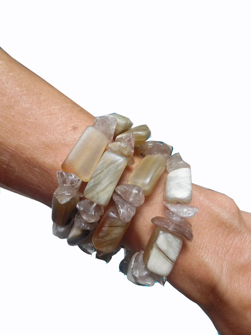 Chunky Four Strand Bracelet Horn Rutillated Quartz