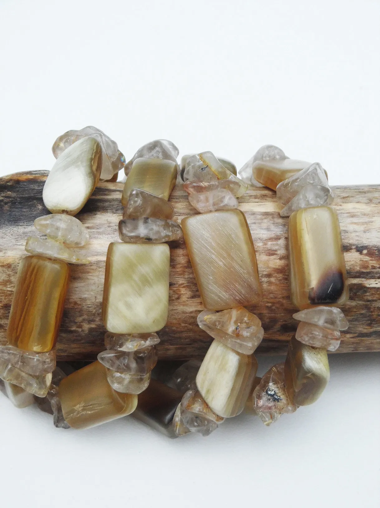 Chunky Four Strand Bracelet Horn Rutillated Quartz