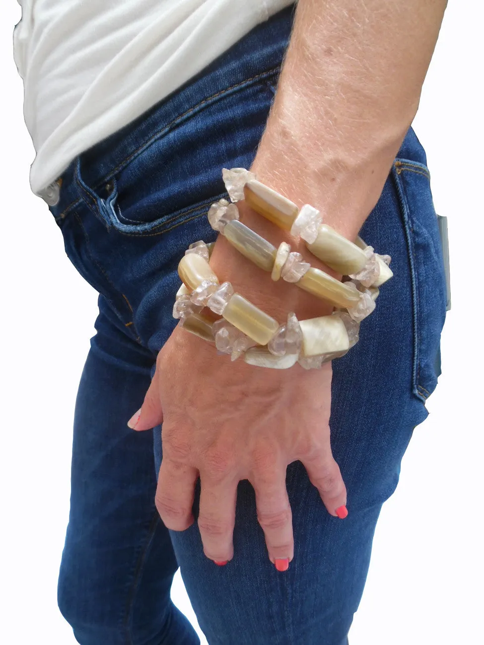 Chunky Four Strand Bracelet Horn Rutillated Quartz