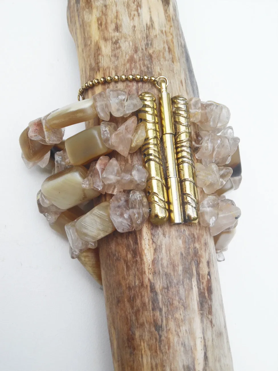 Chunky Four Strand Bracelet Horn Rutillated Quartz