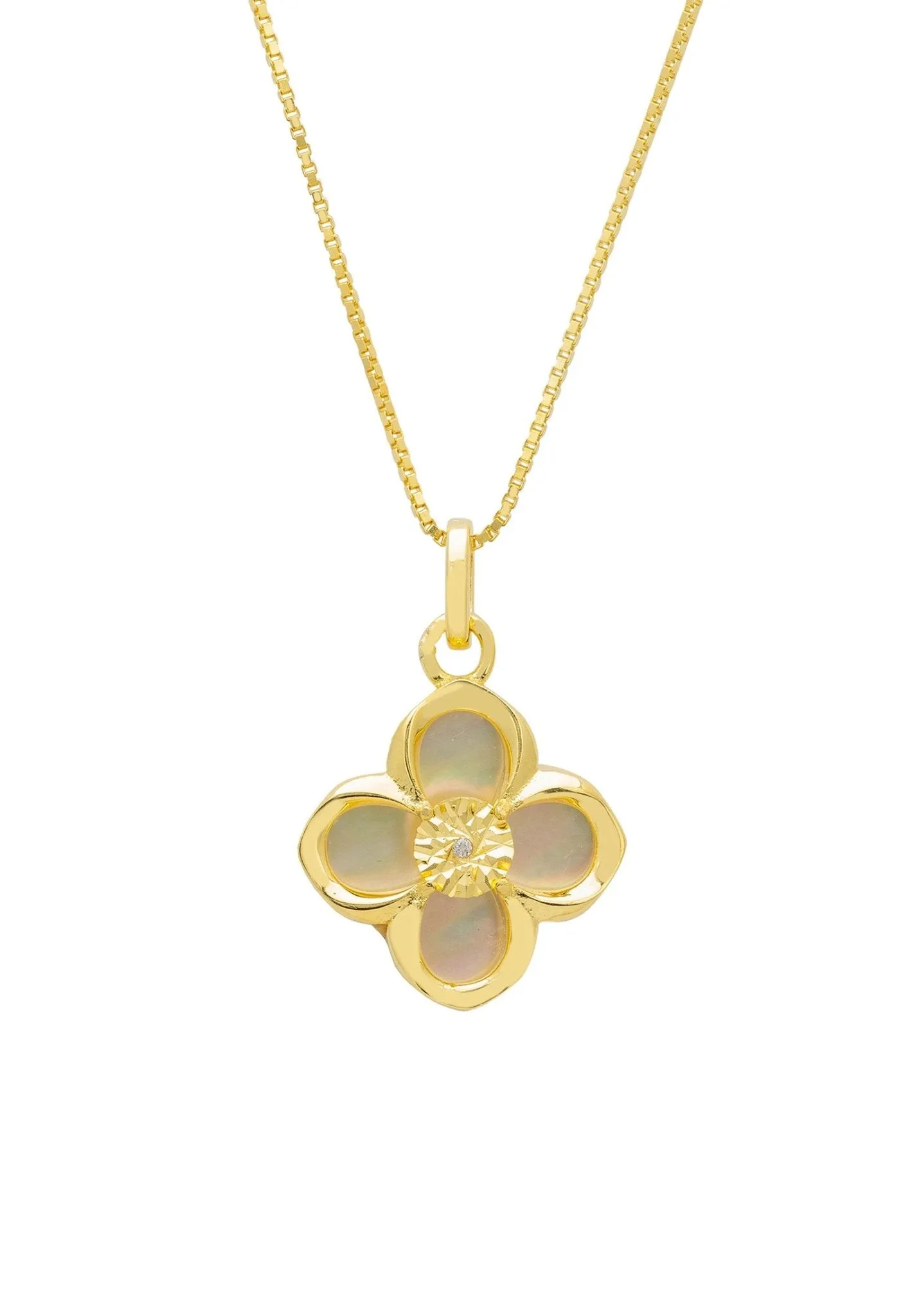 Clover Flower Mother Of Pearl Pendant Necklace Gold