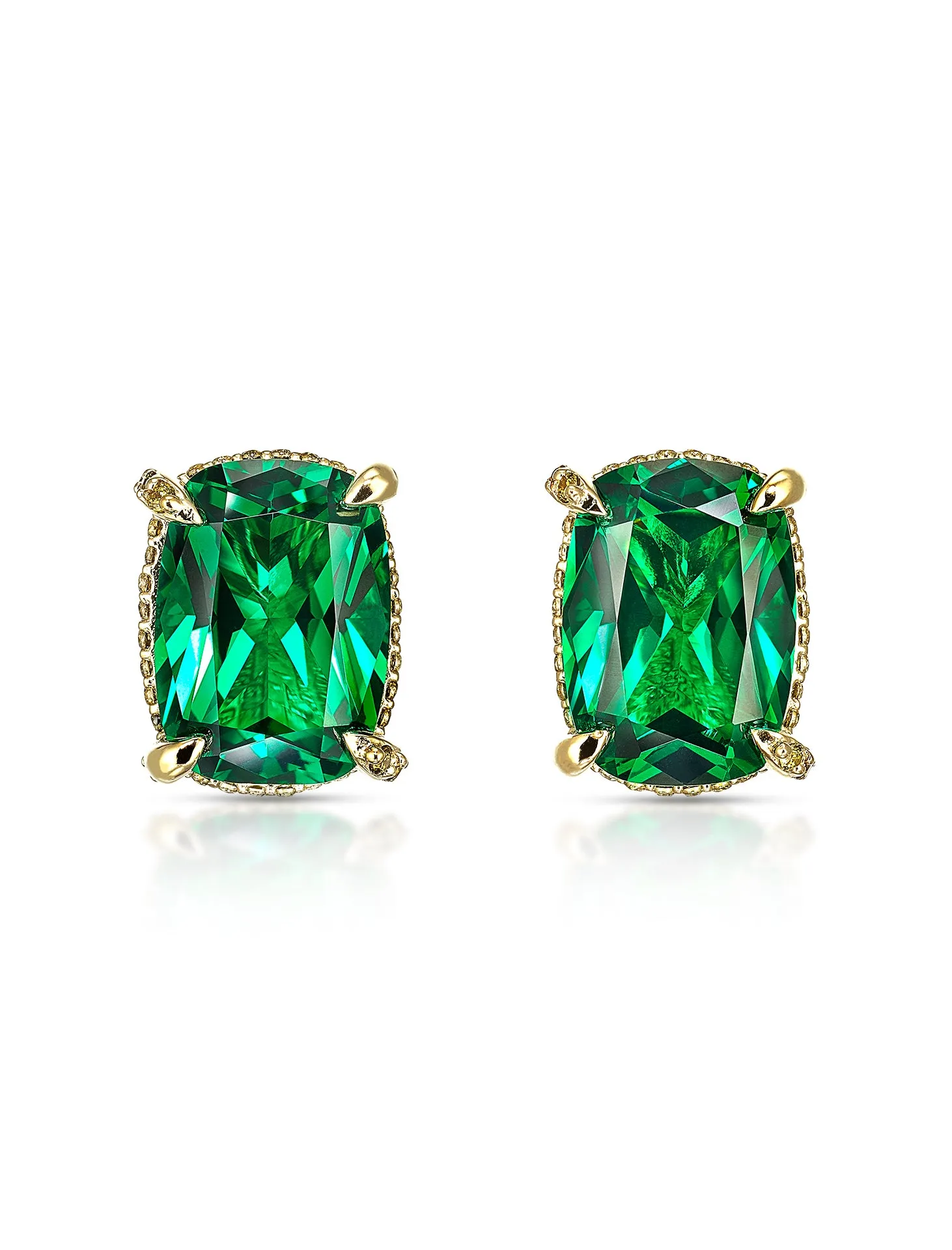 Cushion Wing, 18K Yellow Gold   Emerald Studs