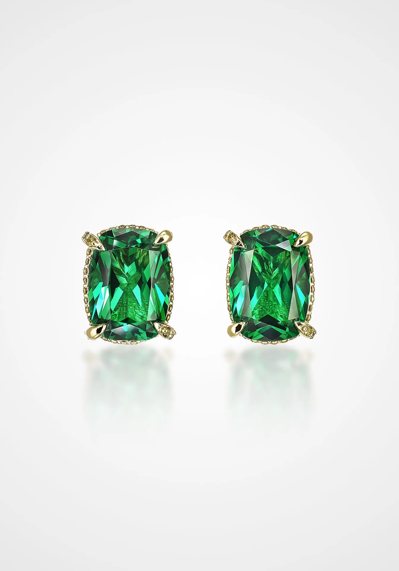 Cushion Wing, 18K Yellow Gold   Emerald Studs