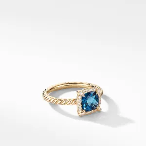 David Yurman Chatelaine Pave Bezel Ring in 18K Yellow Gold with Hampton Blue Topaz