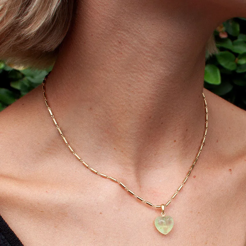 Delos Heart Necklace, Prehnite, Gold