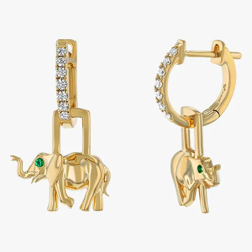 Diamond Huggies with Emerald Elephant