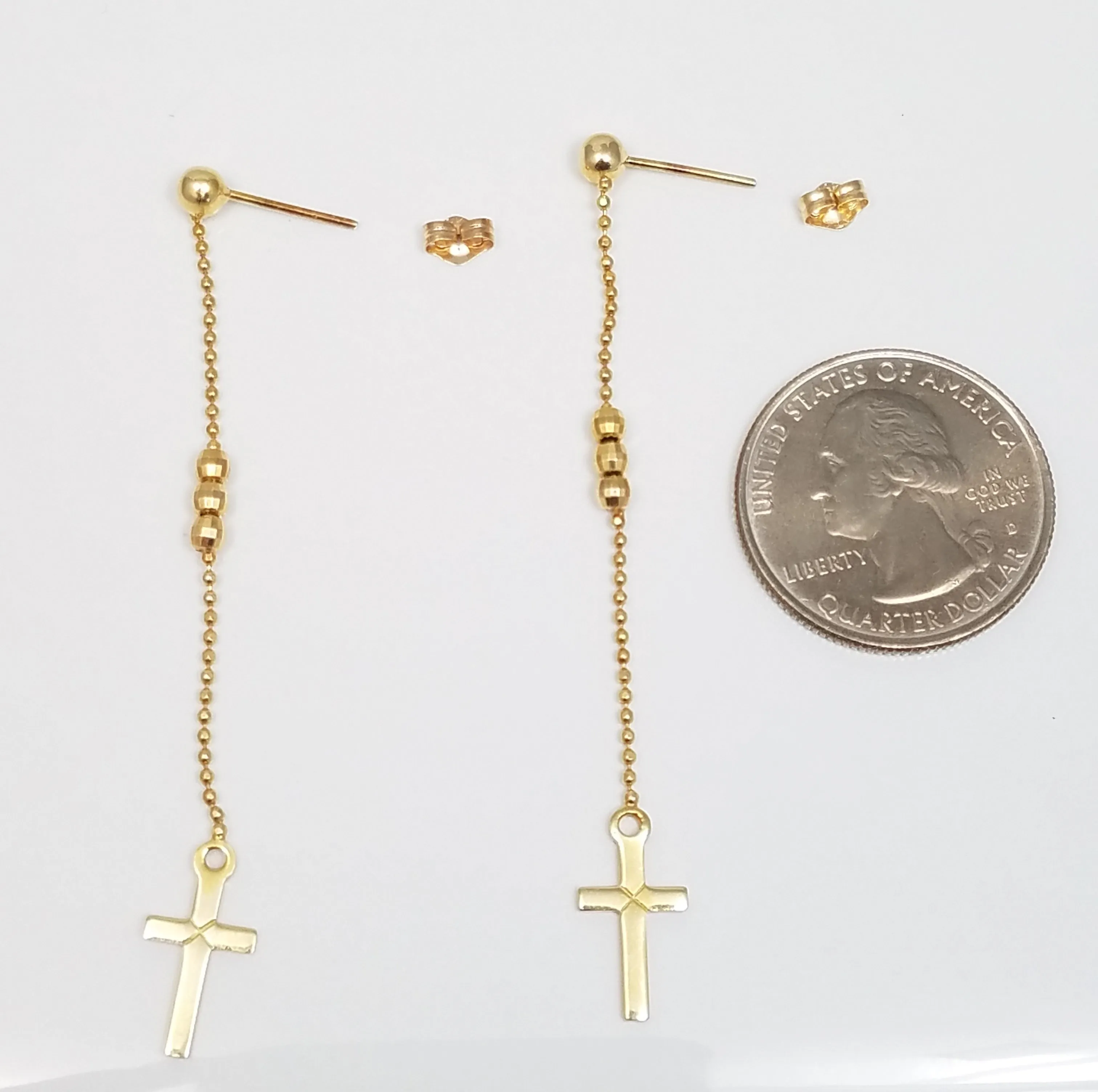 Dramatic 14k Yellow Gold Cross Dangle Earrings