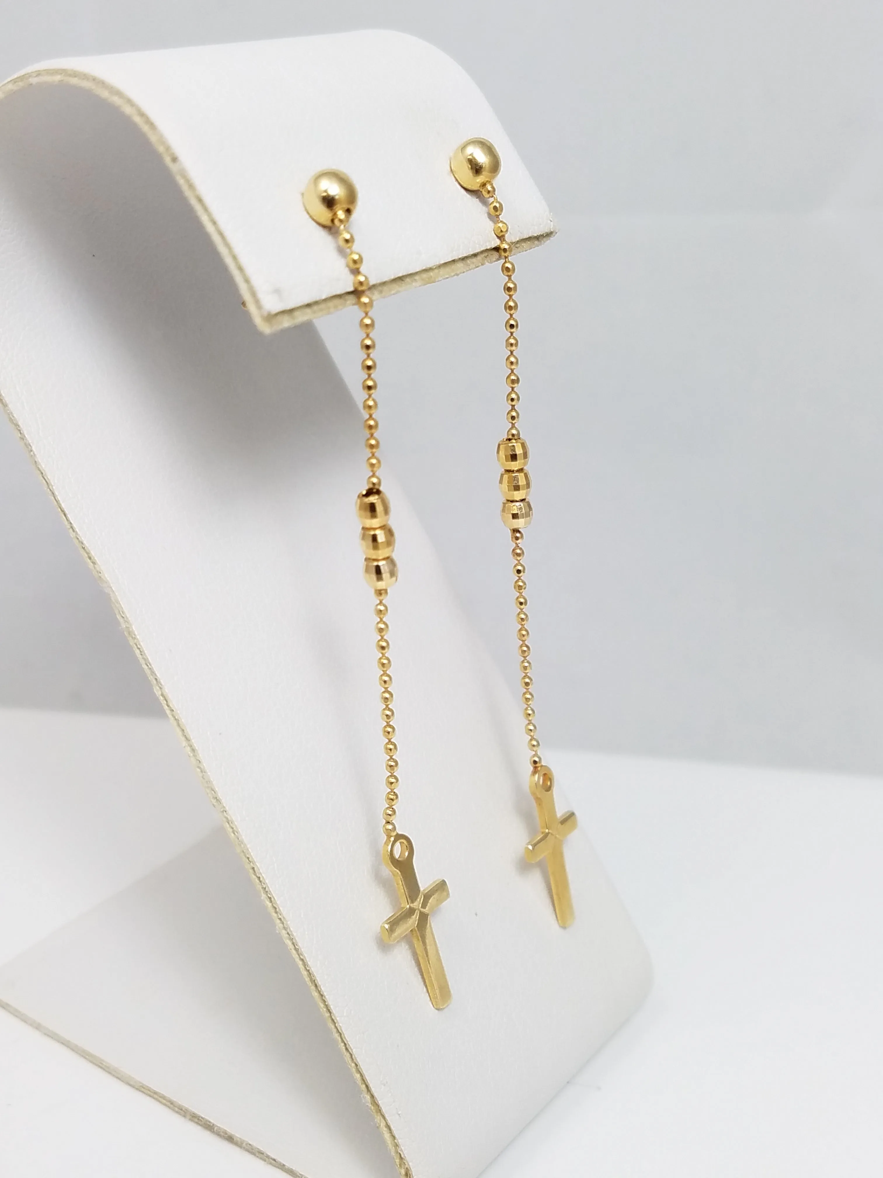 Dramatic 14k Yellow Gold Cross Dangle Earrings