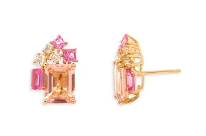 Earrings 18kt Emerald Cut Pink Sapphires & Diamonds