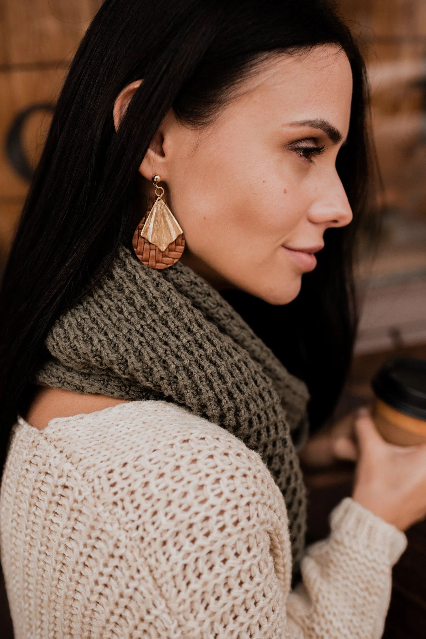 Edgy Earrings - Long Leather Teardrop Earrings - Modernist Big Stud Earrings