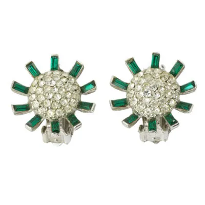 Emerald & Diamanté Sunburst Earrings by Hattie Carnegie