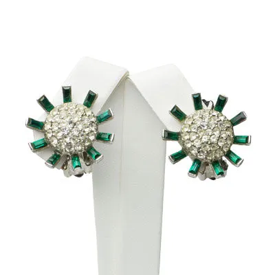 Emerald & Diamanté Sunburst Earrings by Hattie Carnegie