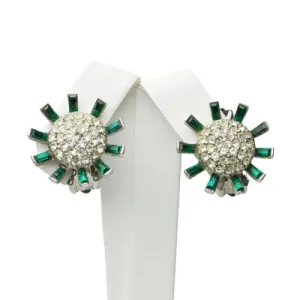 Emerald & Diamanté Sunburst Earrings by Hattie Carnegie