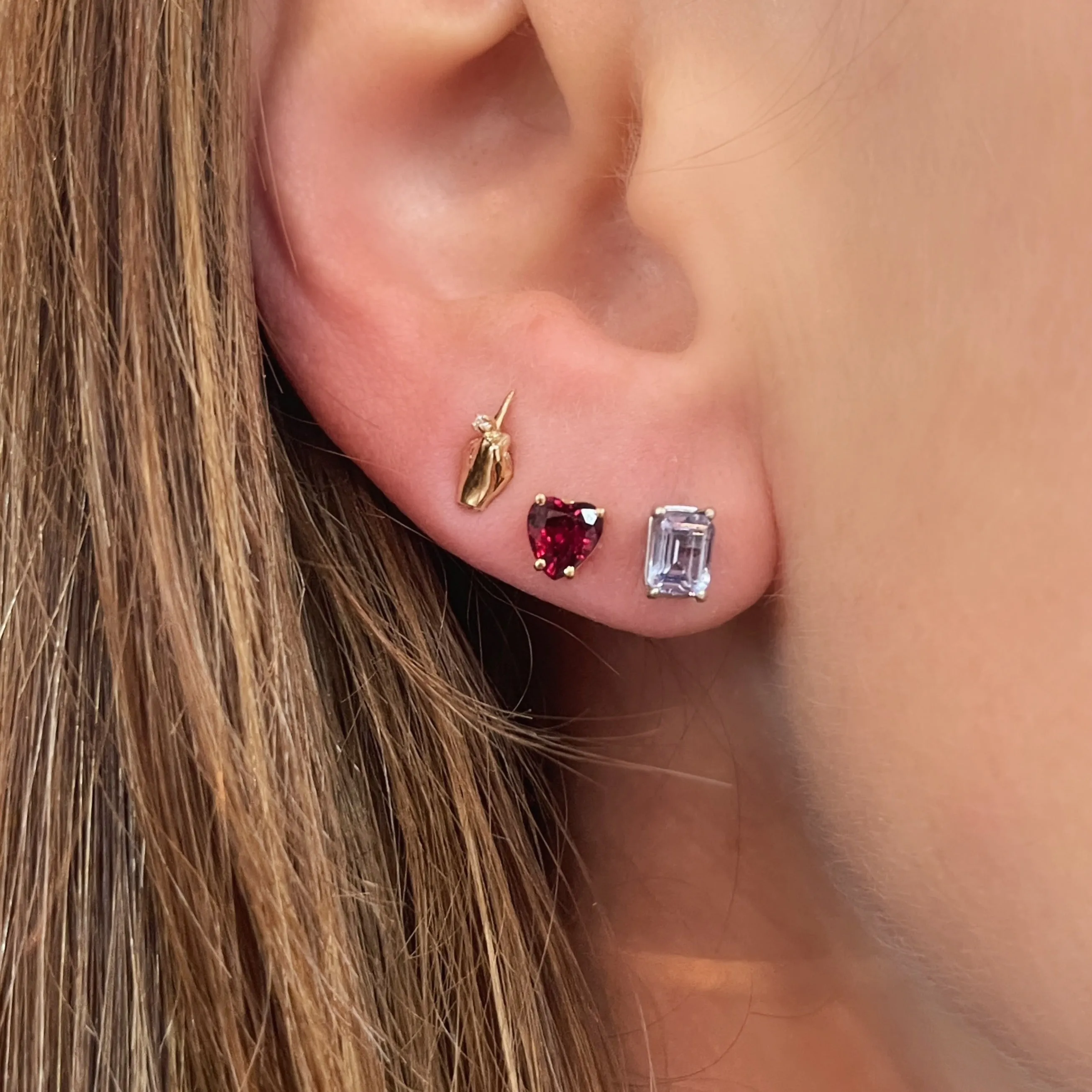 Emerald Cut Montana Sapphire Sprinkle Stud Earrings