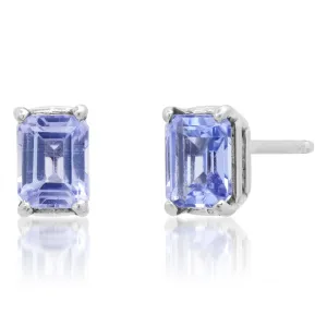 Emerald Cut Montana Sapphire Sprinkle Stud Earrings