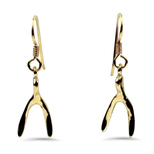 Estate 14K Yellow Gold Wishbone Dangle Earrings