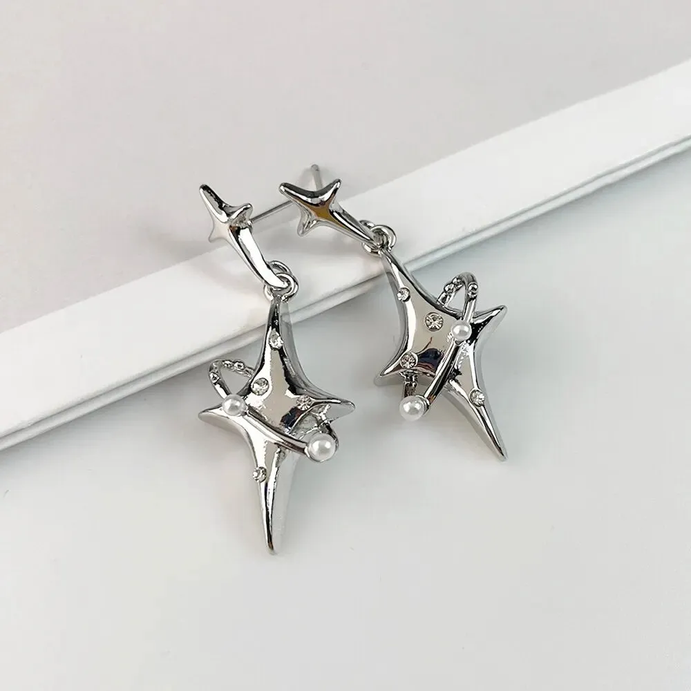 Exquisite Star Pearl Drop Dangle Earrings