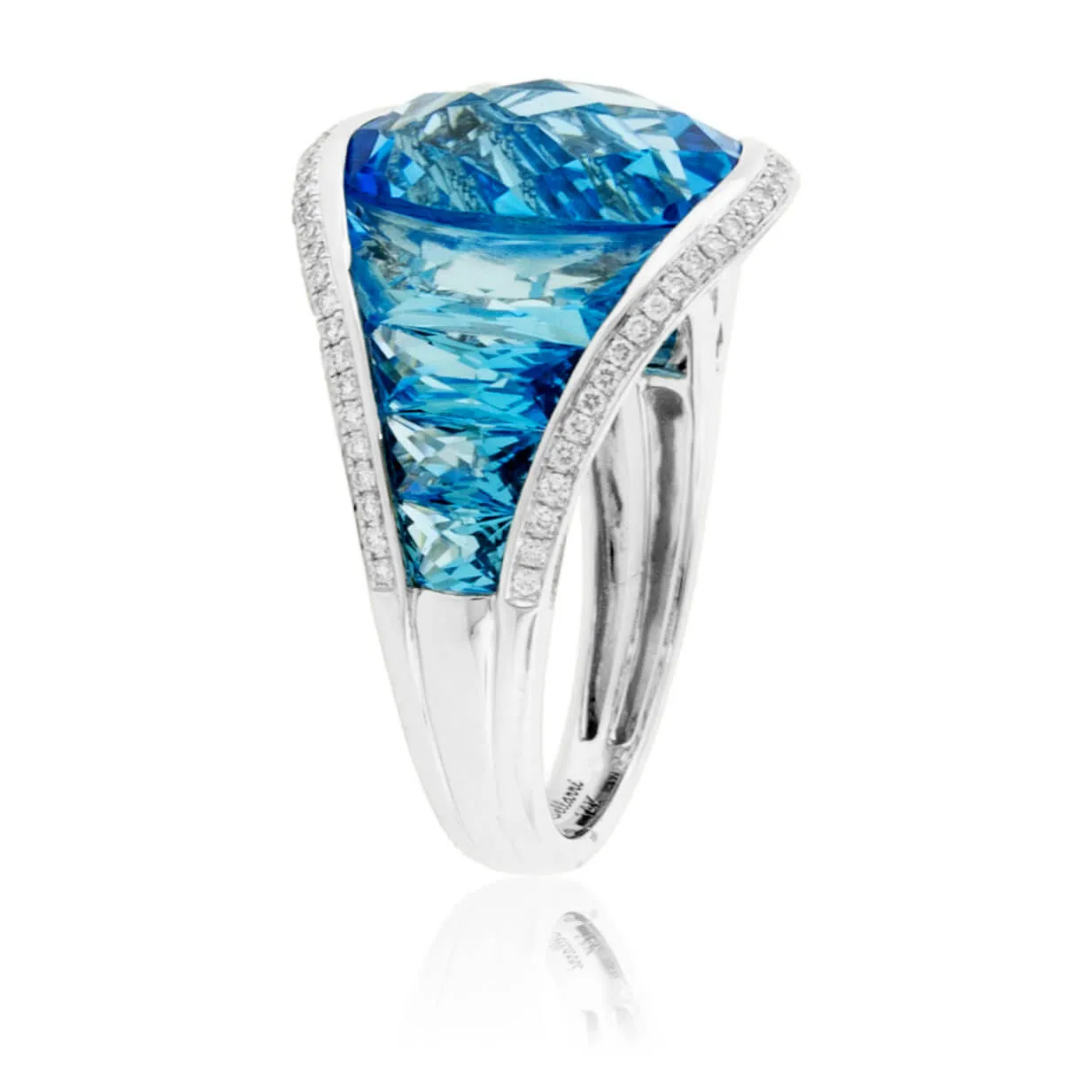 Fancy Cut Oval Blue Topaz with Blue Topaz Accents & Diamond Ring