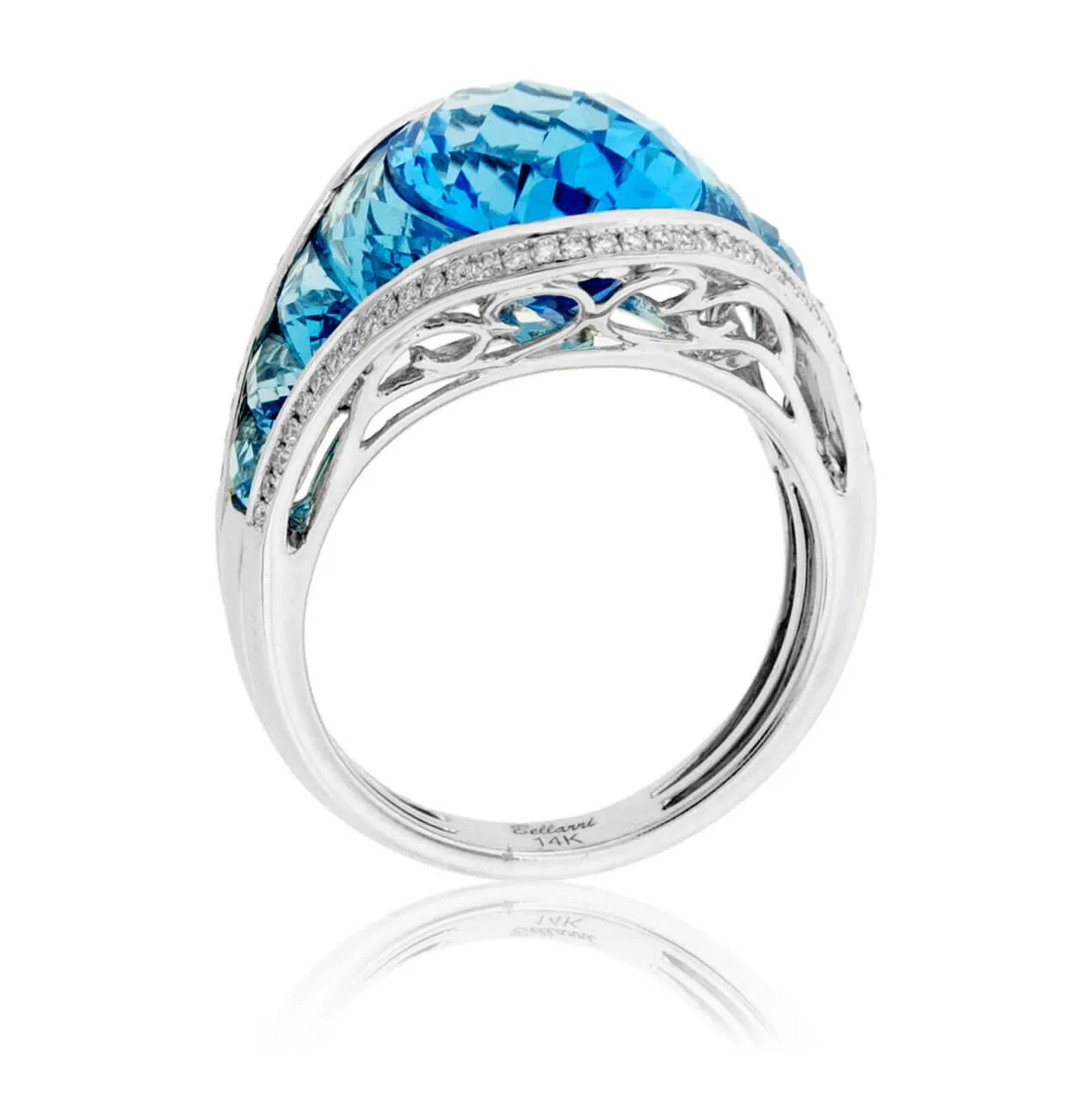 Fancy Cut Oval Blue Topaz with Blue Topaz Accents & Diamond Ring