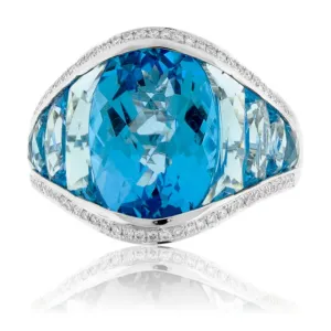 Fancy Cut Oval Blue Topaz with Blue Topaz Accents & Diamond Ring