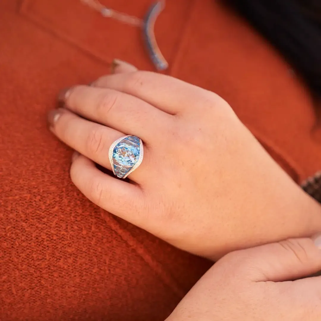 Fancy Cut Oval Blue Topaz with Blue Topaz Accents & Diamond Ring