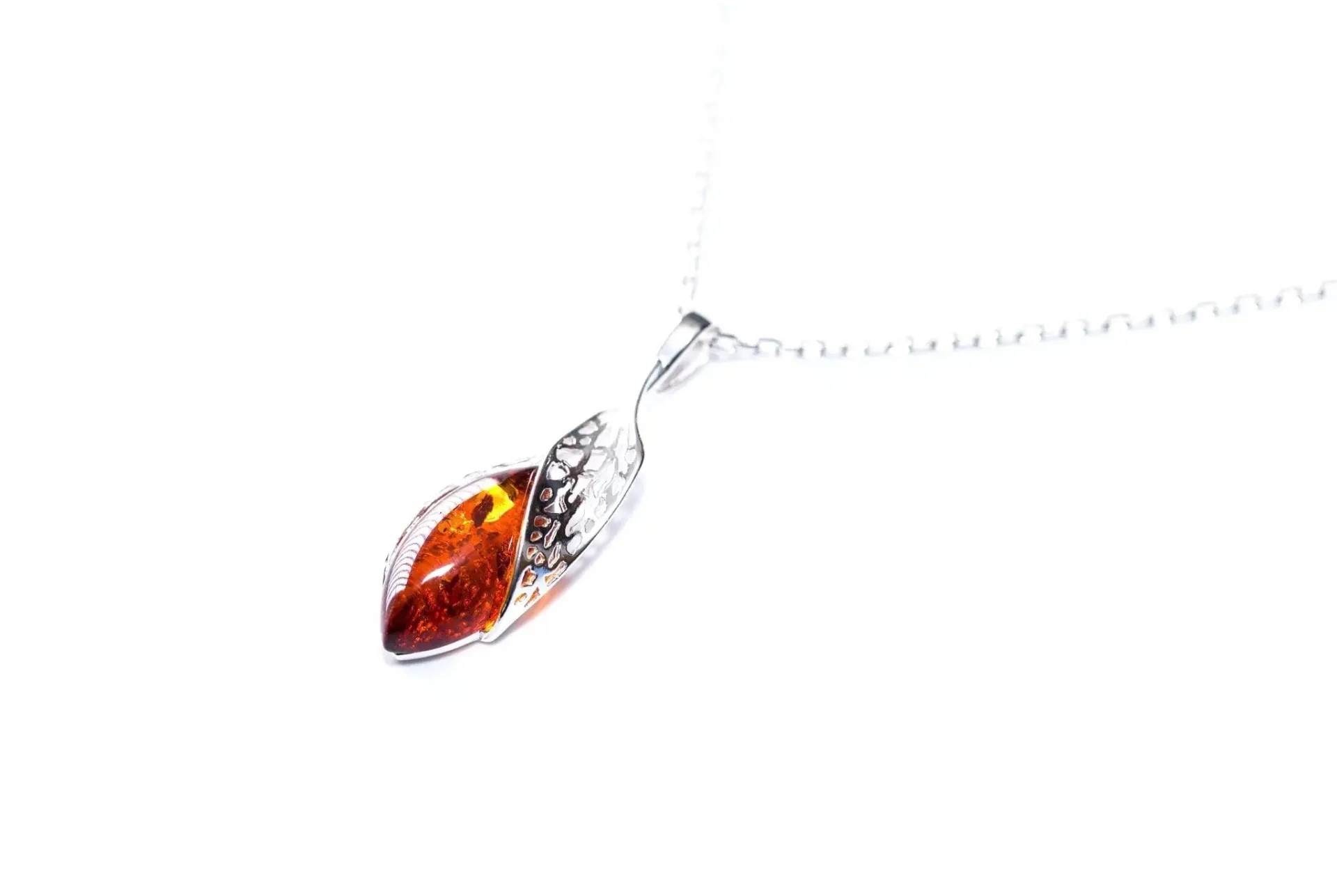 Fancy Top Amber & Silver Pendant | Modern Pendant Necklace