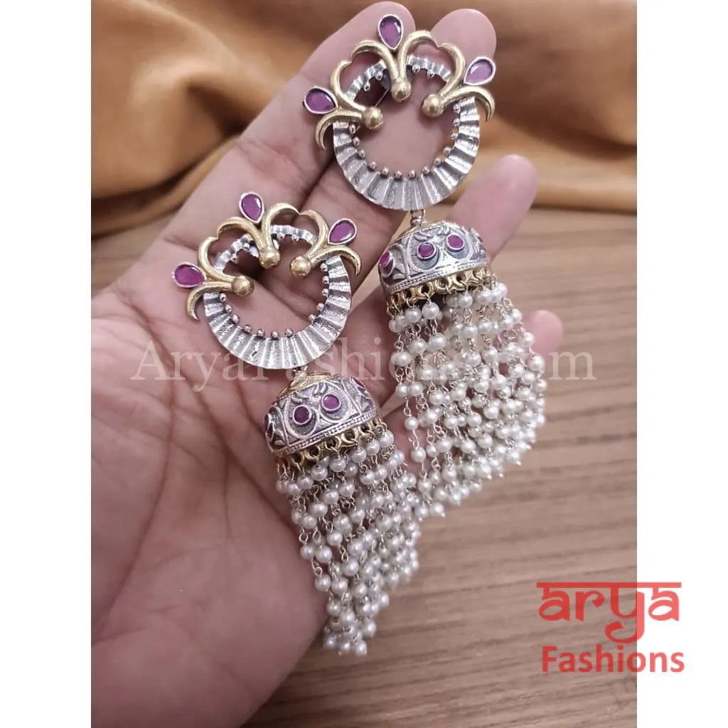 Fiza Dual Tone Oxidized Silver Tribal Long Jhumkas