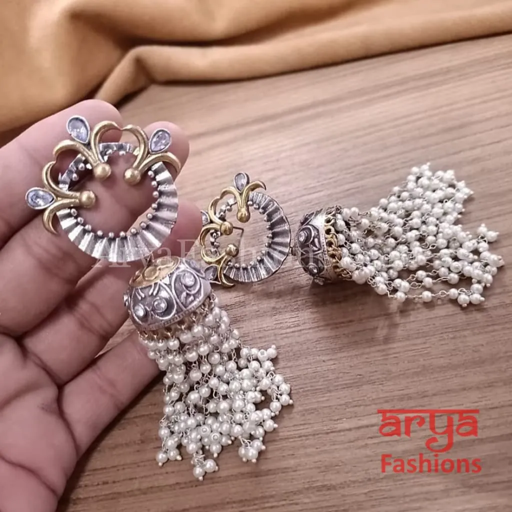 Fiza Dual Tone Oxidized Silver Tribal Long Jhumkas