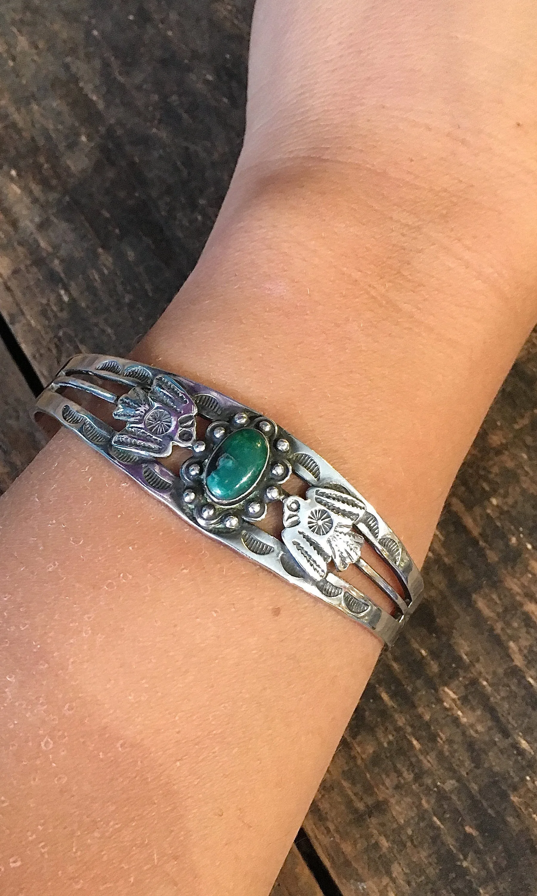 FRED HARVEY ERA 1940s Native American Silver & Turquoise Thunderbird Bracelet