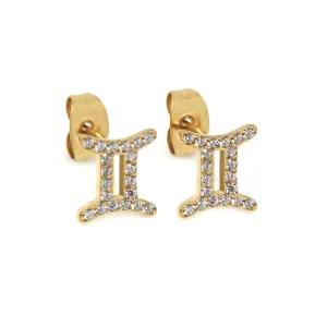 Gemini Earrings with CZ Stones - Yellow Gold