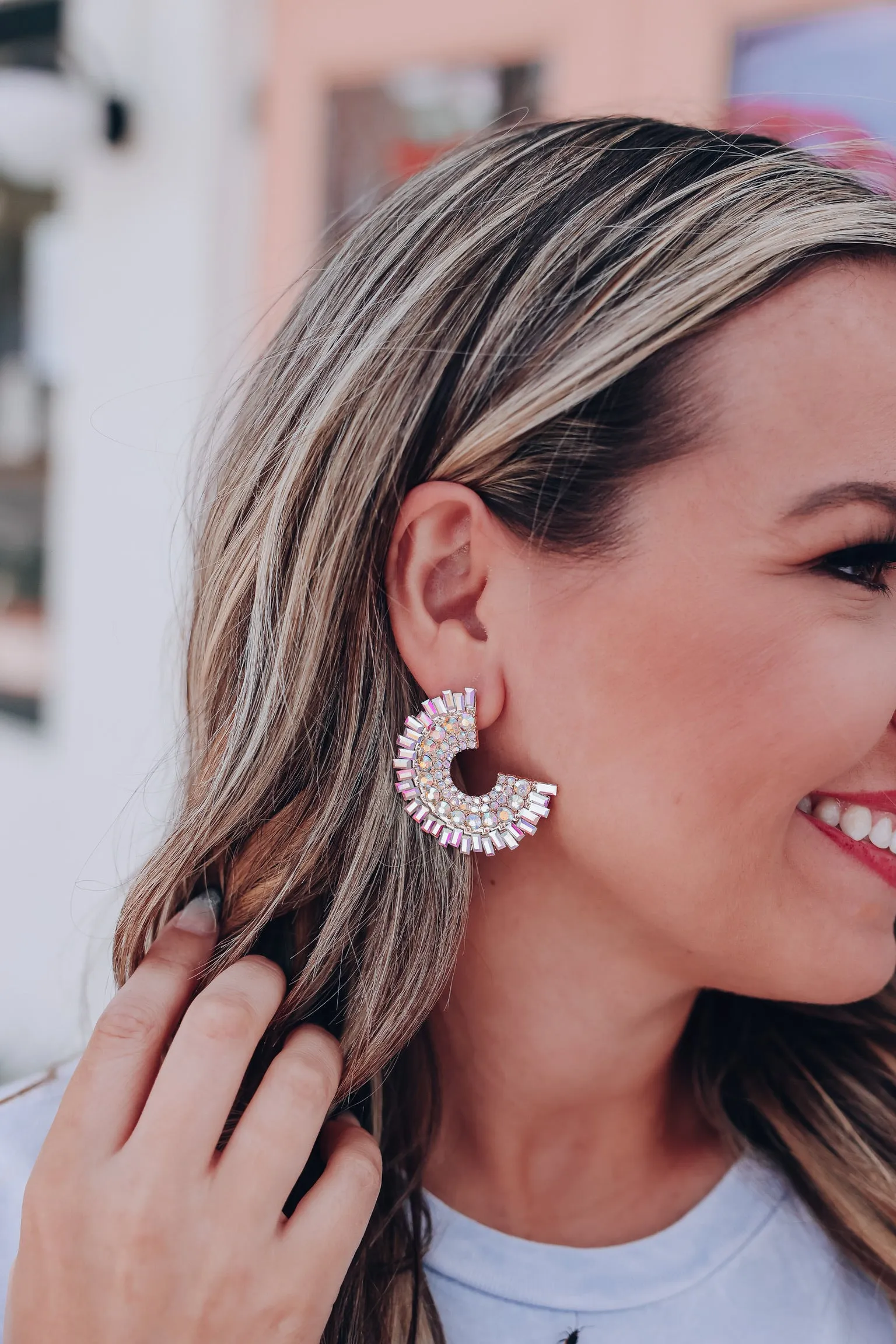 Geometric Crystal Stud Earrings - AB