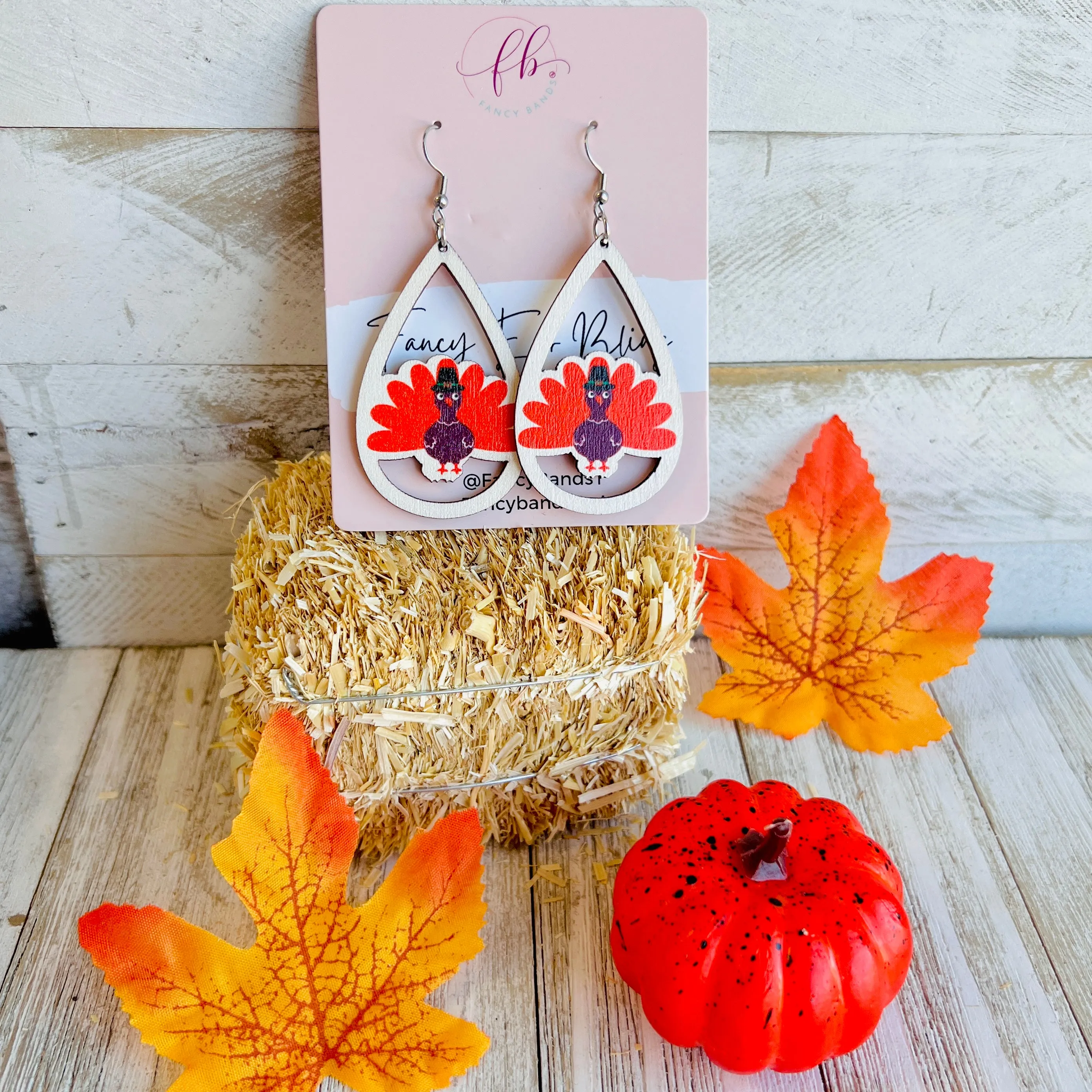 Gobble Glam Fall Turkey Wooden Drop Ear Bling