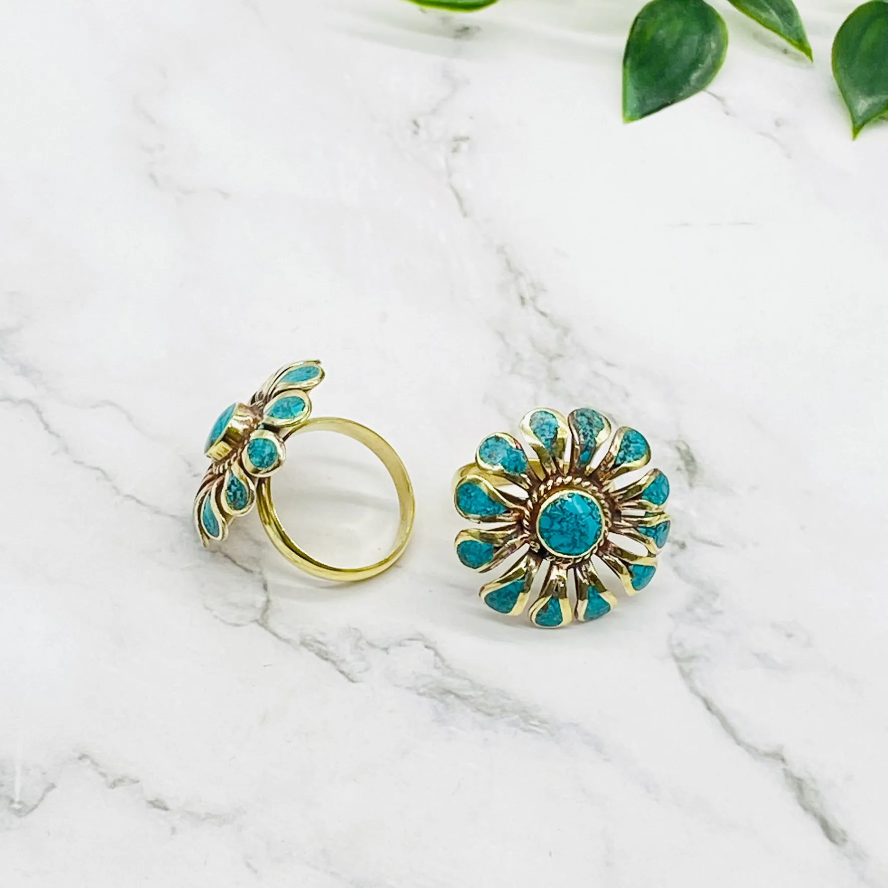 Gold Filled Handmade Rings, Bohemian Jewelry, Flower Design Rings, Gift For Mom, Statement Ring, Bohemian Style, Turquoise/Coral/Lapislazuli