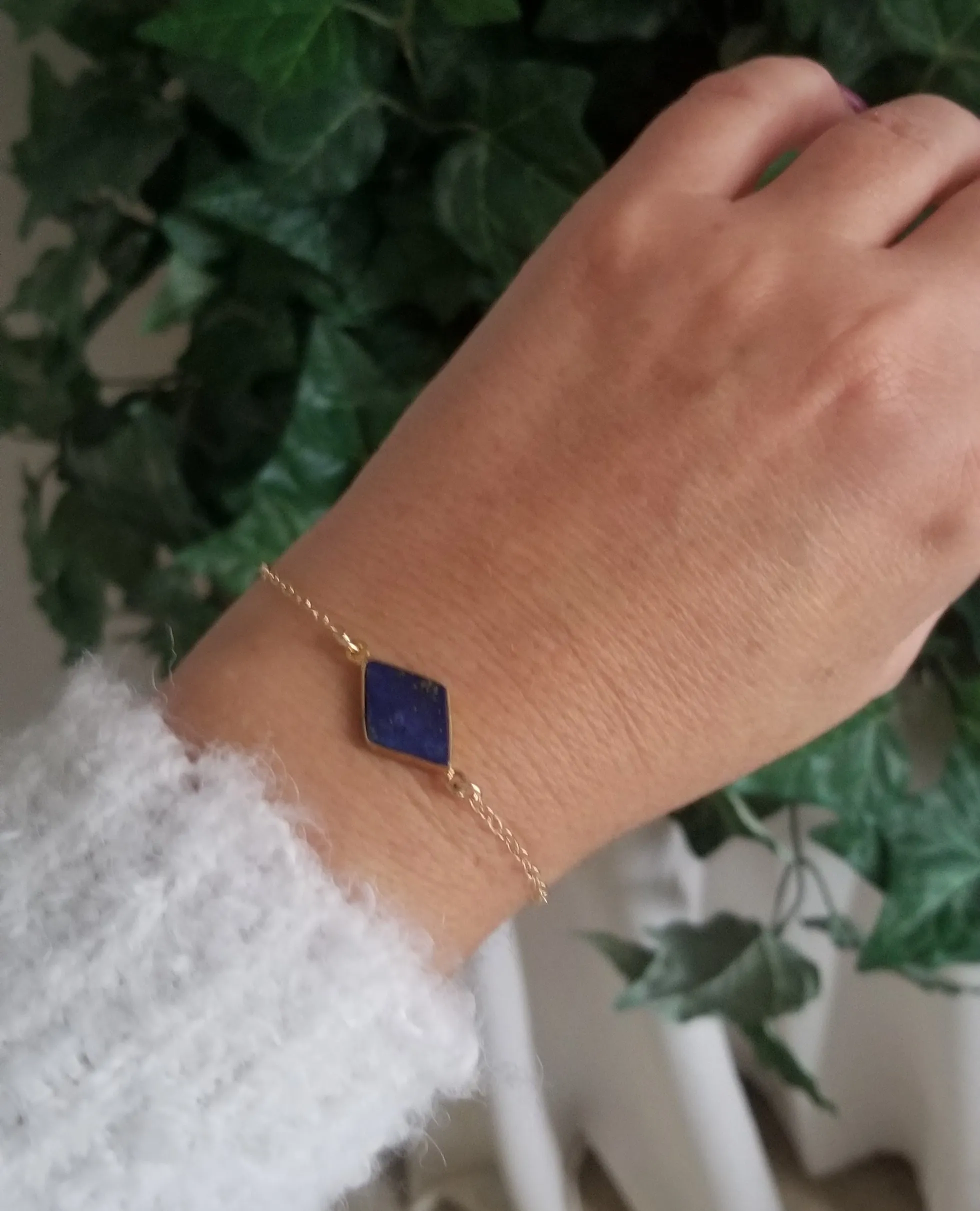 Gold Lapis Lazuli Bracelet, Dainty Gemstone Bracelet