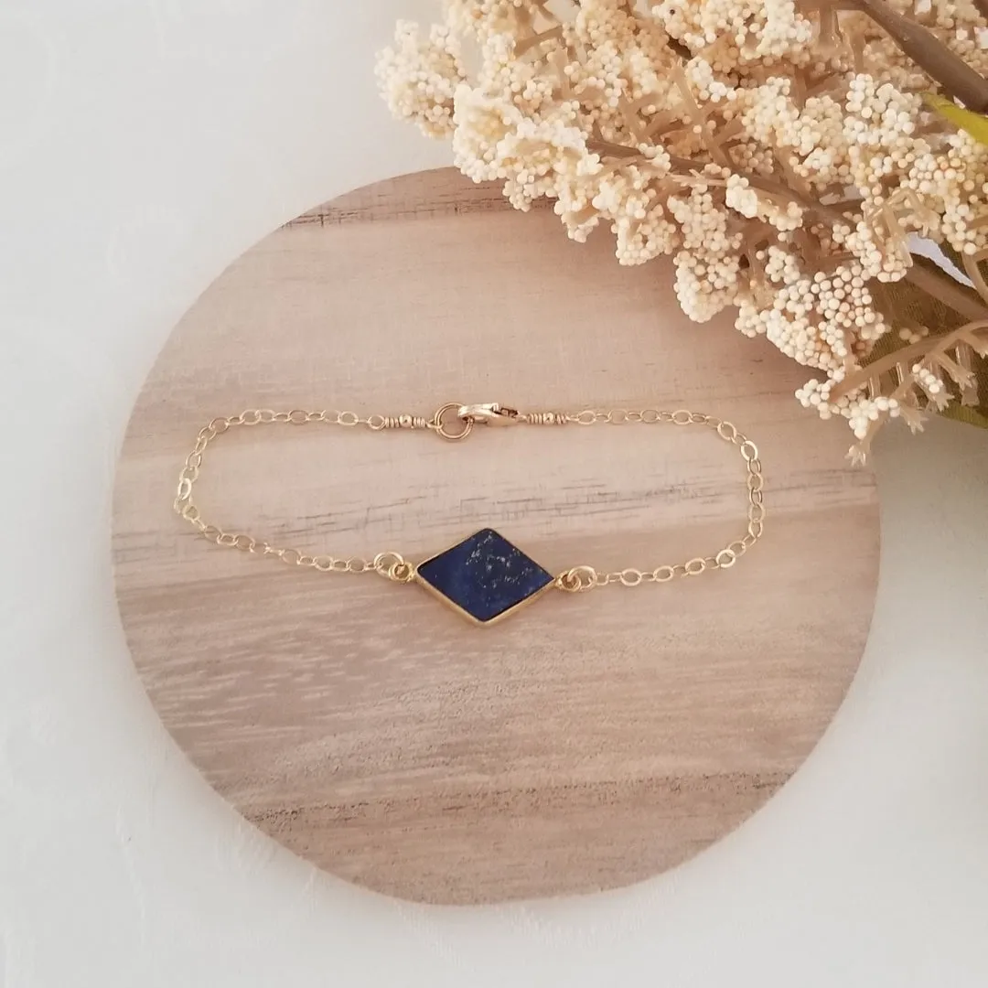 Gold Lapis Lazuli Bracelet, Dainty Gemstone Bracelet