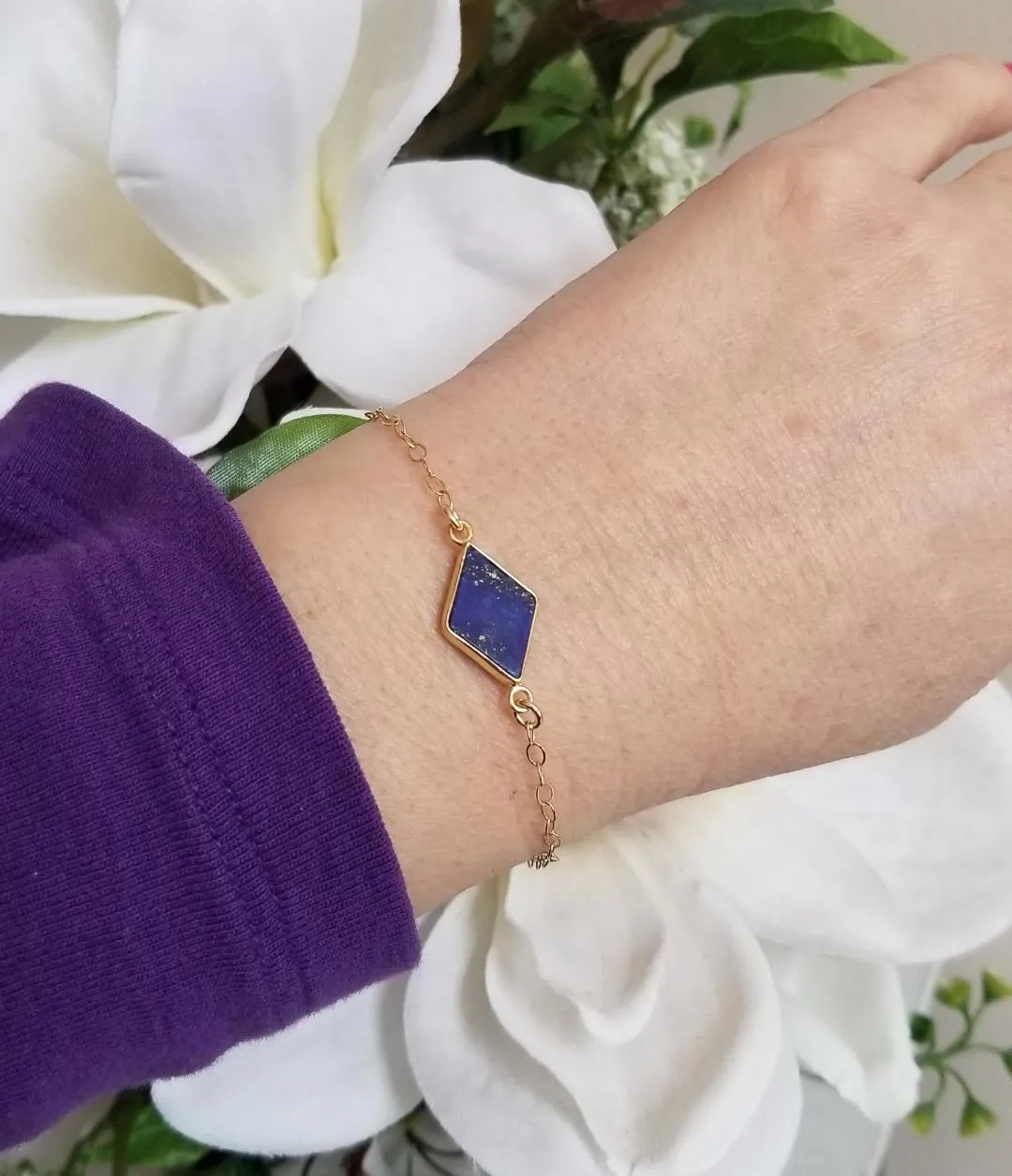 Gold Lapis Lazuli Bracelet, Dainty Gemstone Bracelet