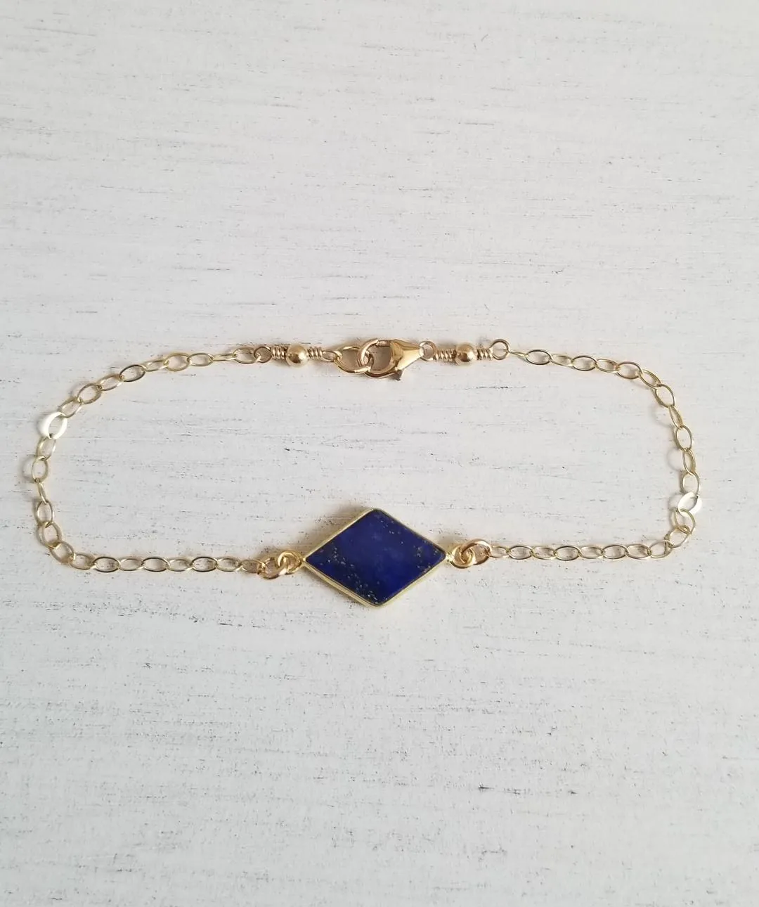 Gold Lapis Lazuli Bracelet, Dainty Gemstone Bracelet