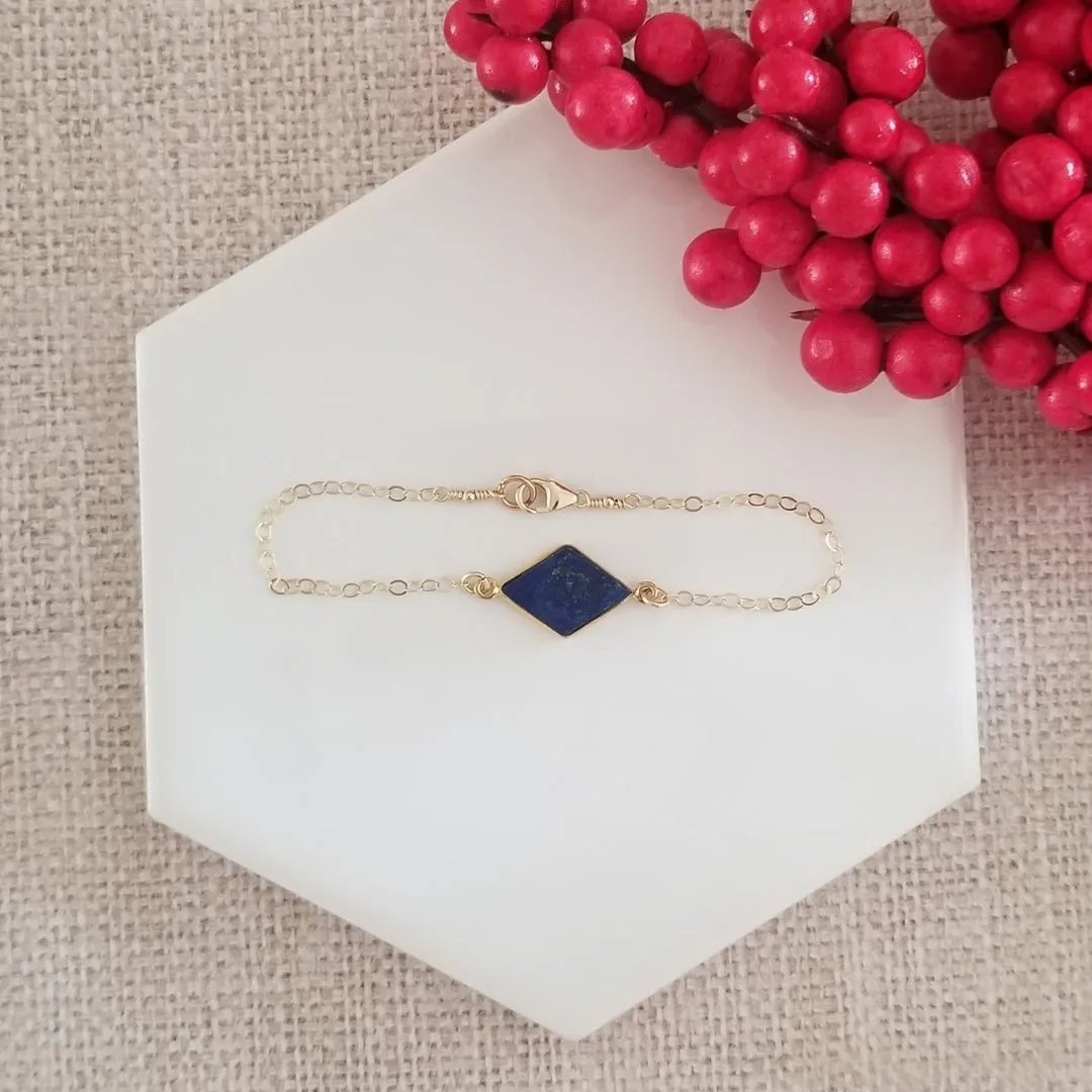 Gold Lapis Lazuli Bracelet, Dainty Gemstone Bracelet