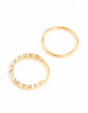 Gold Plated Titanium Cubic Zirconia Textured Nose Ring Pack