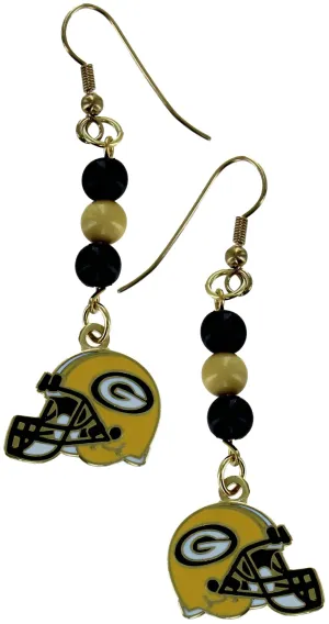 Green Bay Packers Beaded Helmet Dangle Earrings